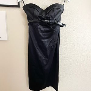 Bebe Strapless Black Sweetheart Neck Cocktail Dress with belt